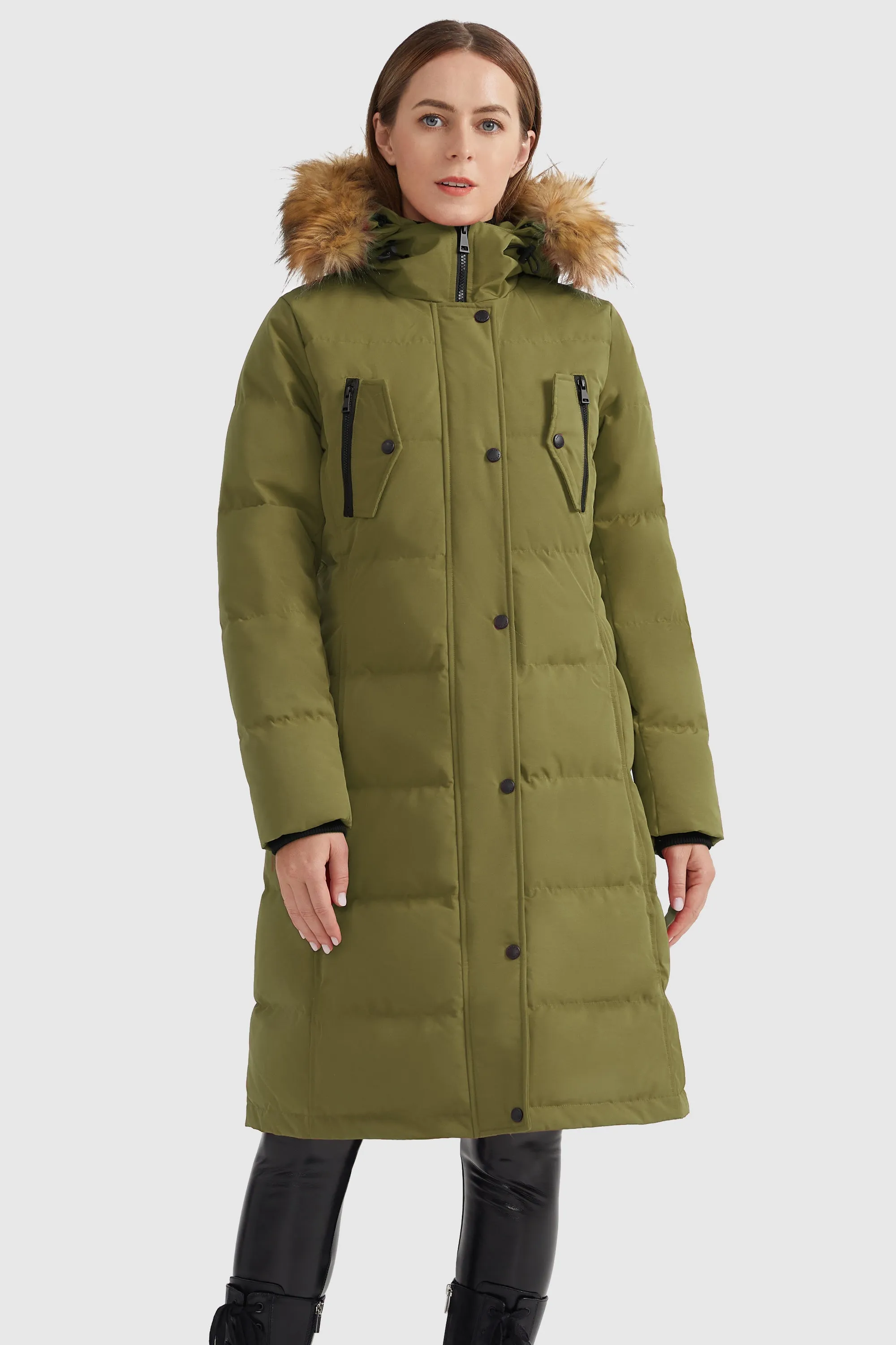 Windproof Puffer Fur Hooded Down Coat