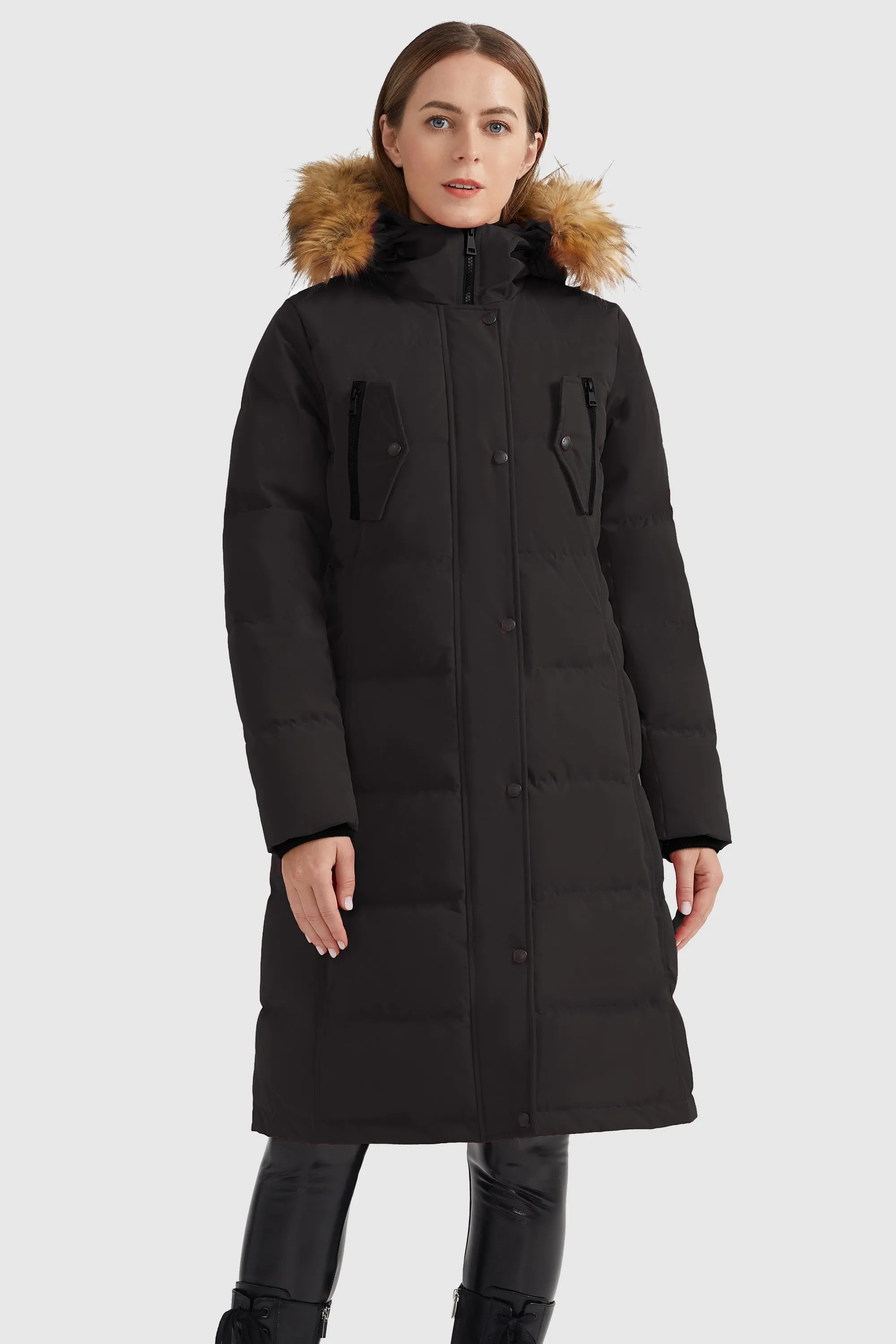 Windproof Puffer Fur Hooded Down Coat