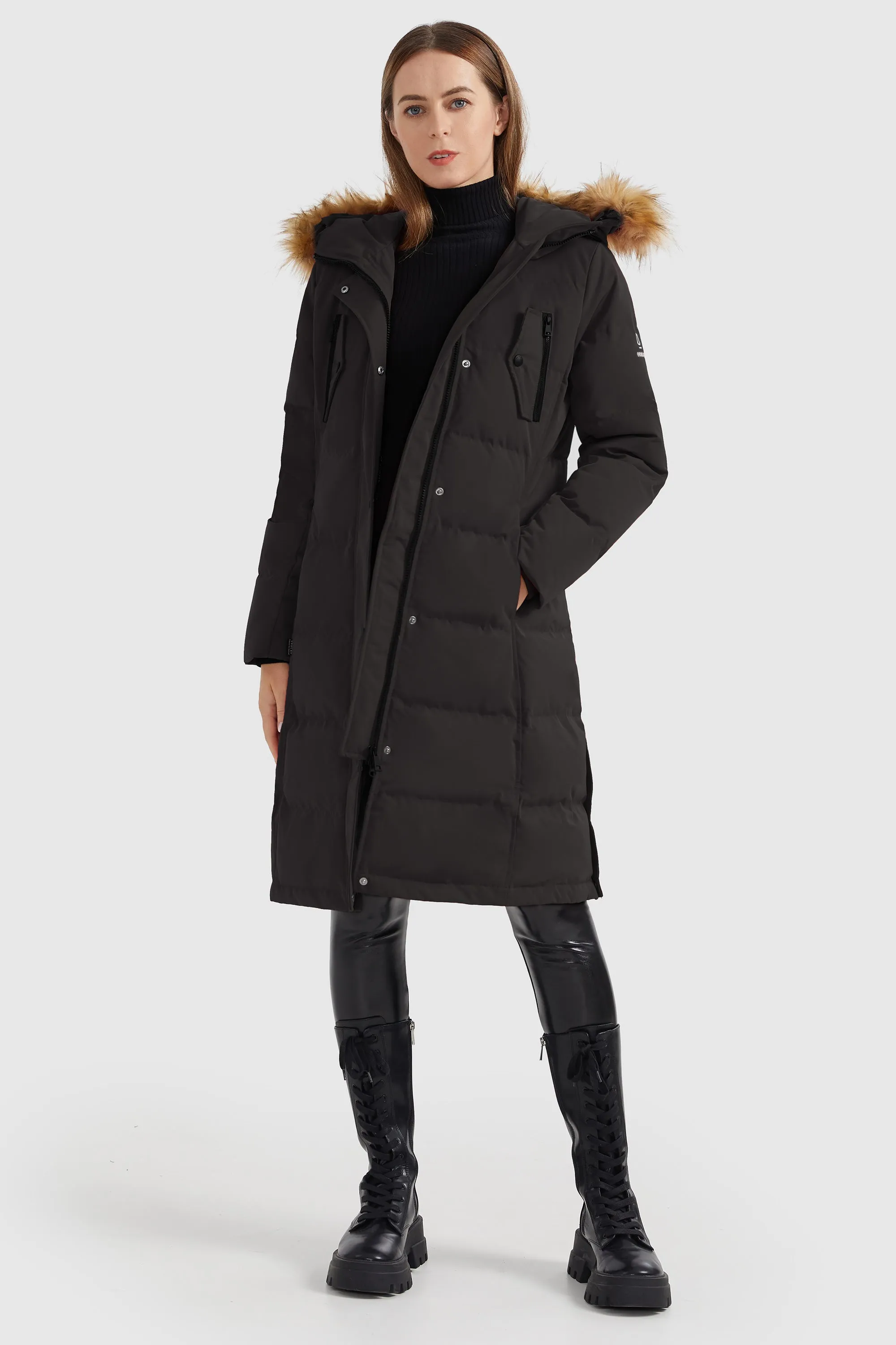 Windproof Puffer Fur Hooded Down Coat