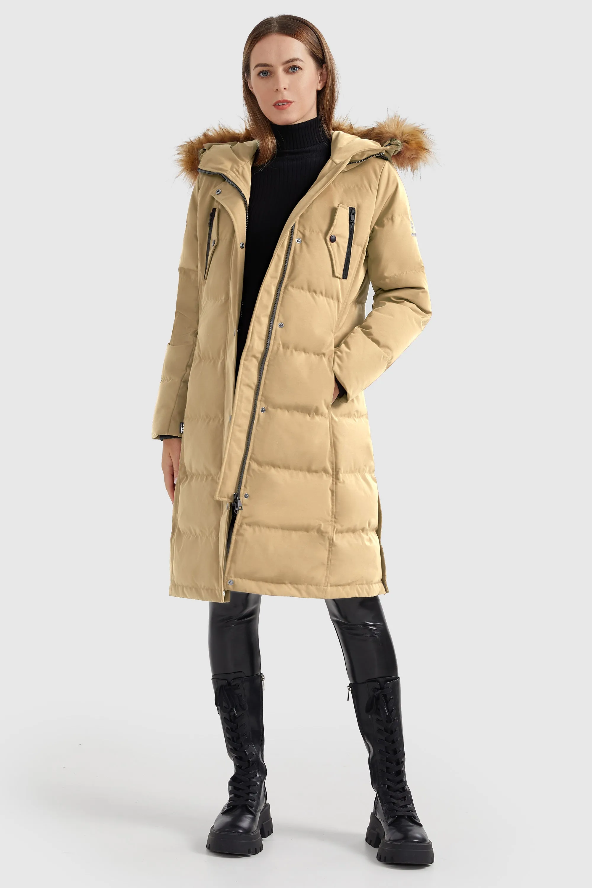 Windproof Puffer Fur Hooded Down Coat