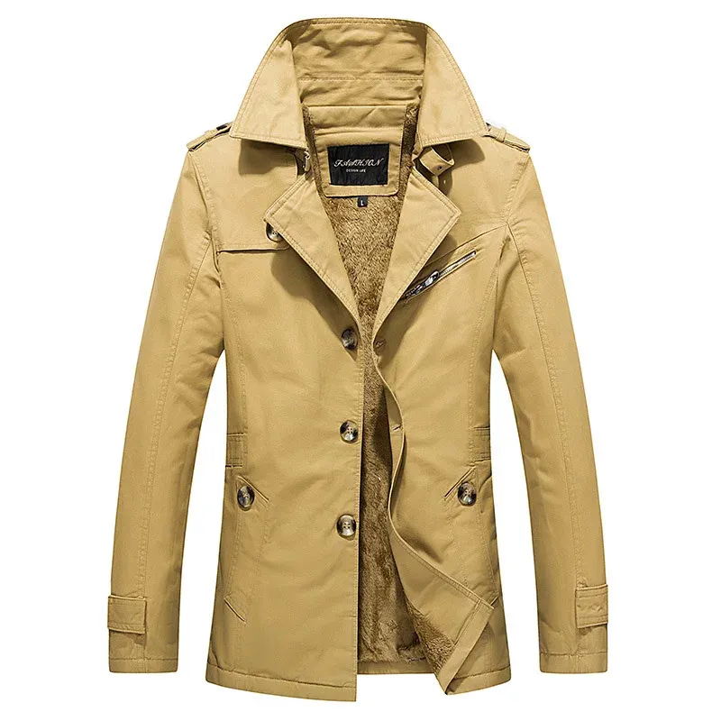 Winter men's coat - Lined trench coat with double-breasted design