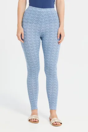 Women Blue Printed Leggings