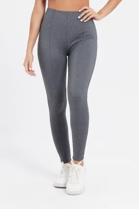 Women Grey Ponte Leggings With Front Pleat