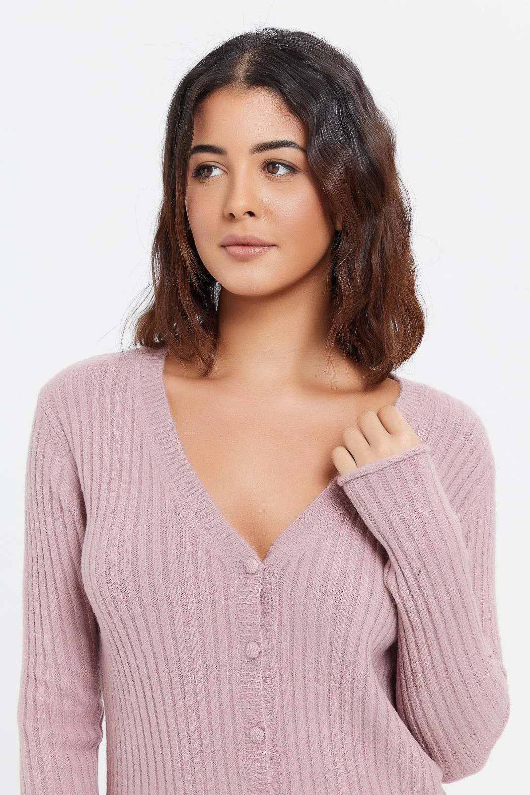 Women Mauve Knitted Cardigan