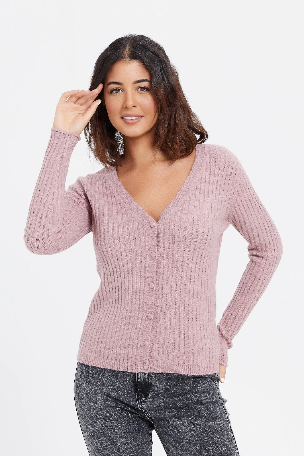 Women Mauve Knitted Cardigan