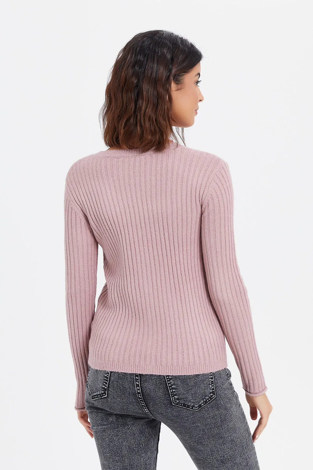 Women Mauve Knitted Cardigan