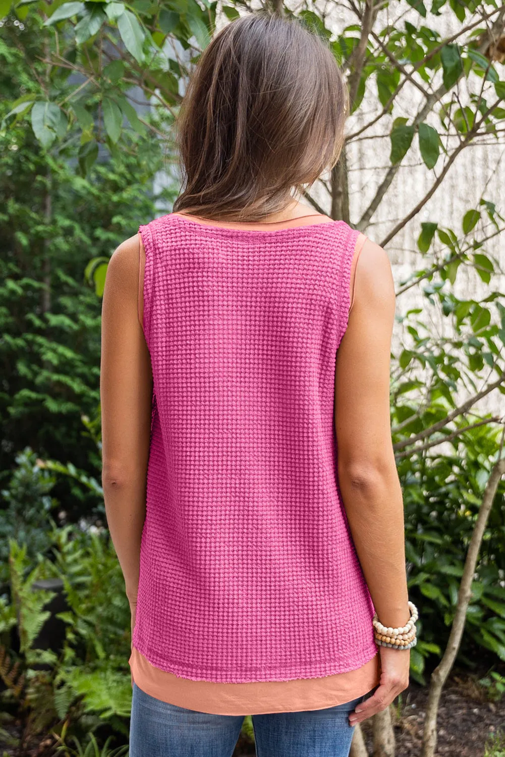 Women Waffle Knit Tank Top Oversized Scoop Neck Sleeveless Tops