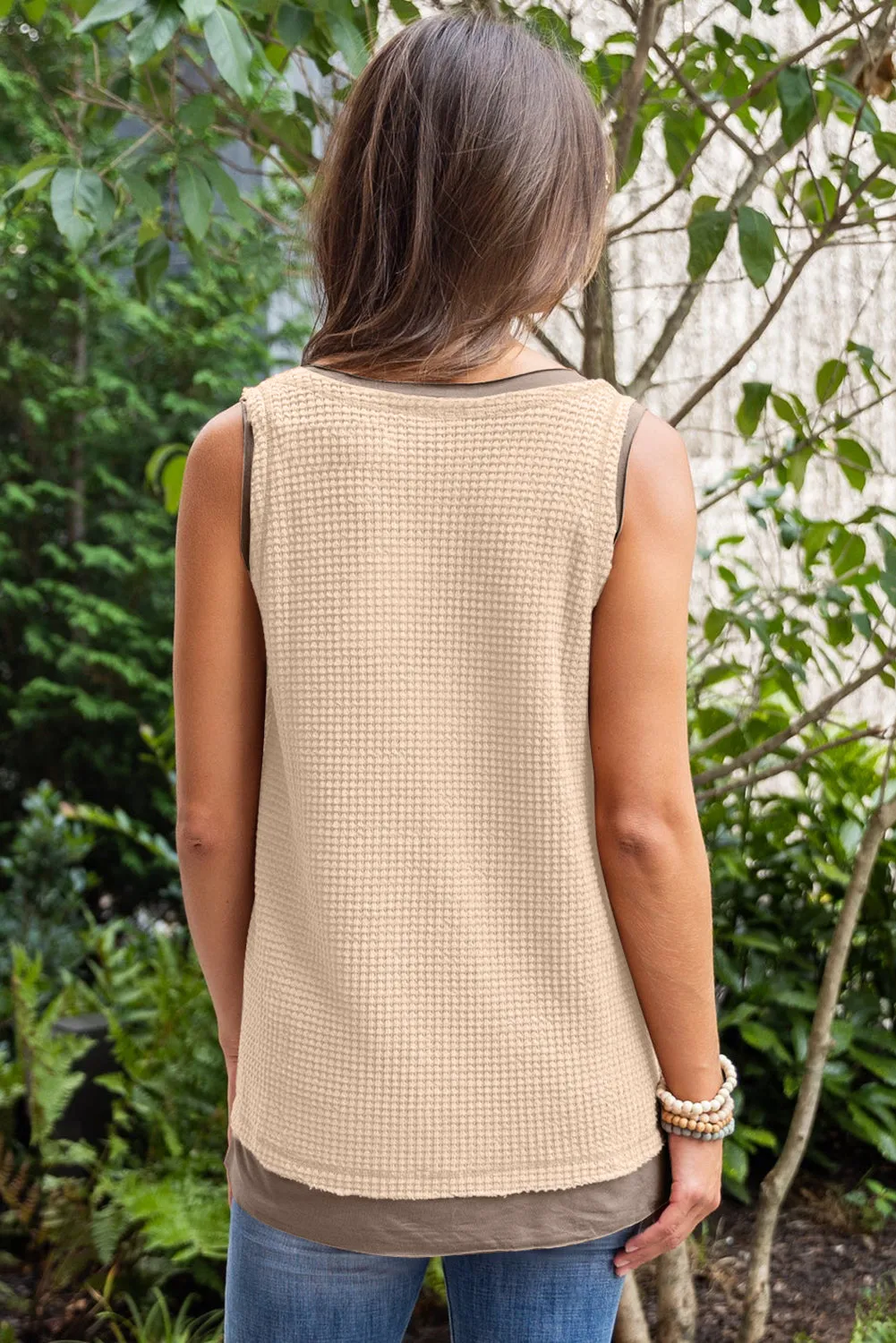 Women Waffle Knit Tank Top Oversized Scoop Neck Sleeveless Tops