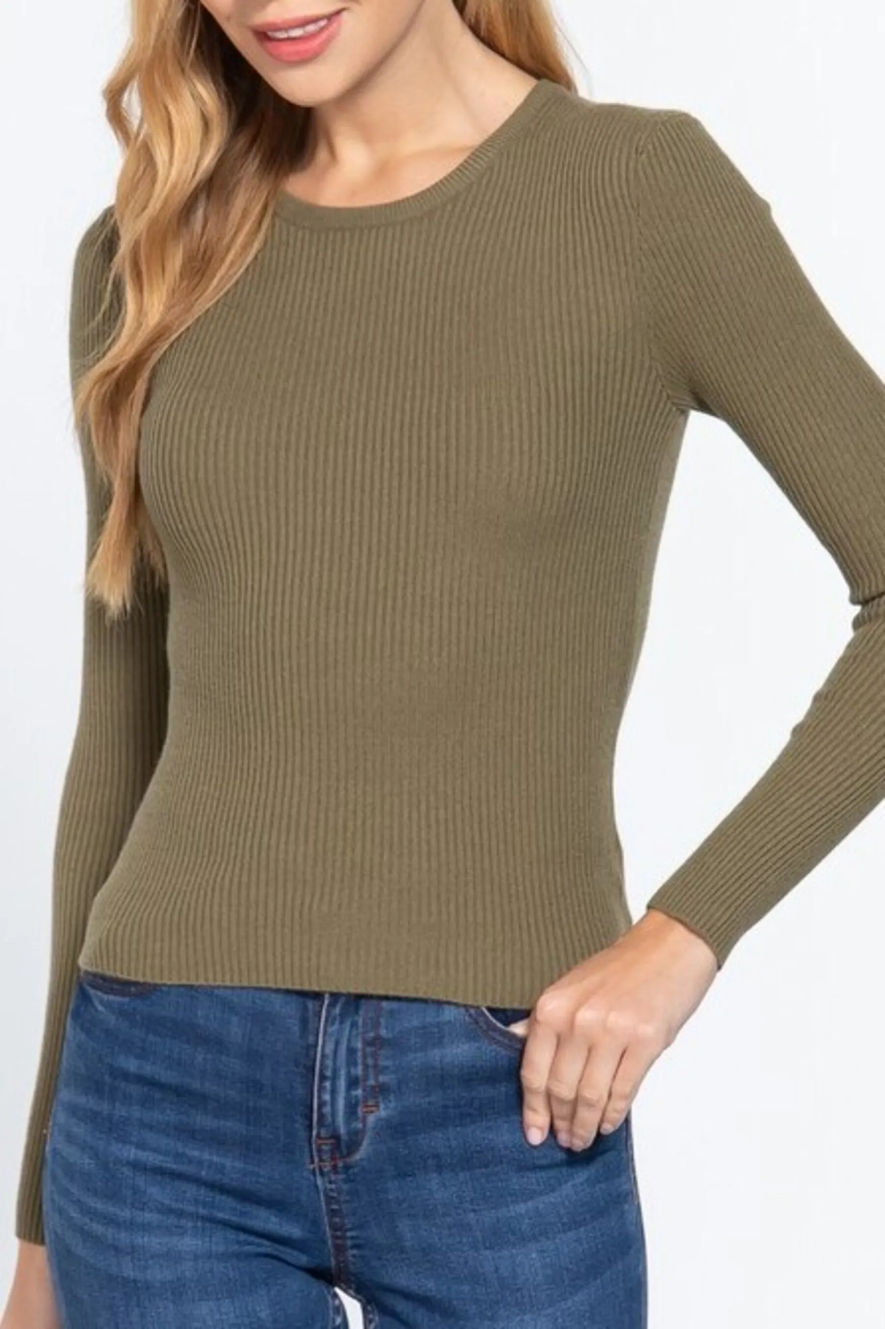 Women's Casual Crewneck T Shirts Ribbed Knit Sweater