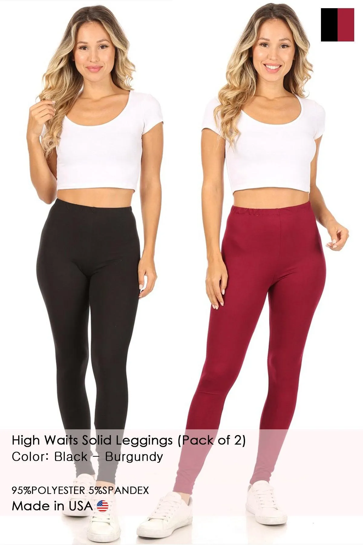 Women's Casual Solid Full Length Leggings (Pack of 2)