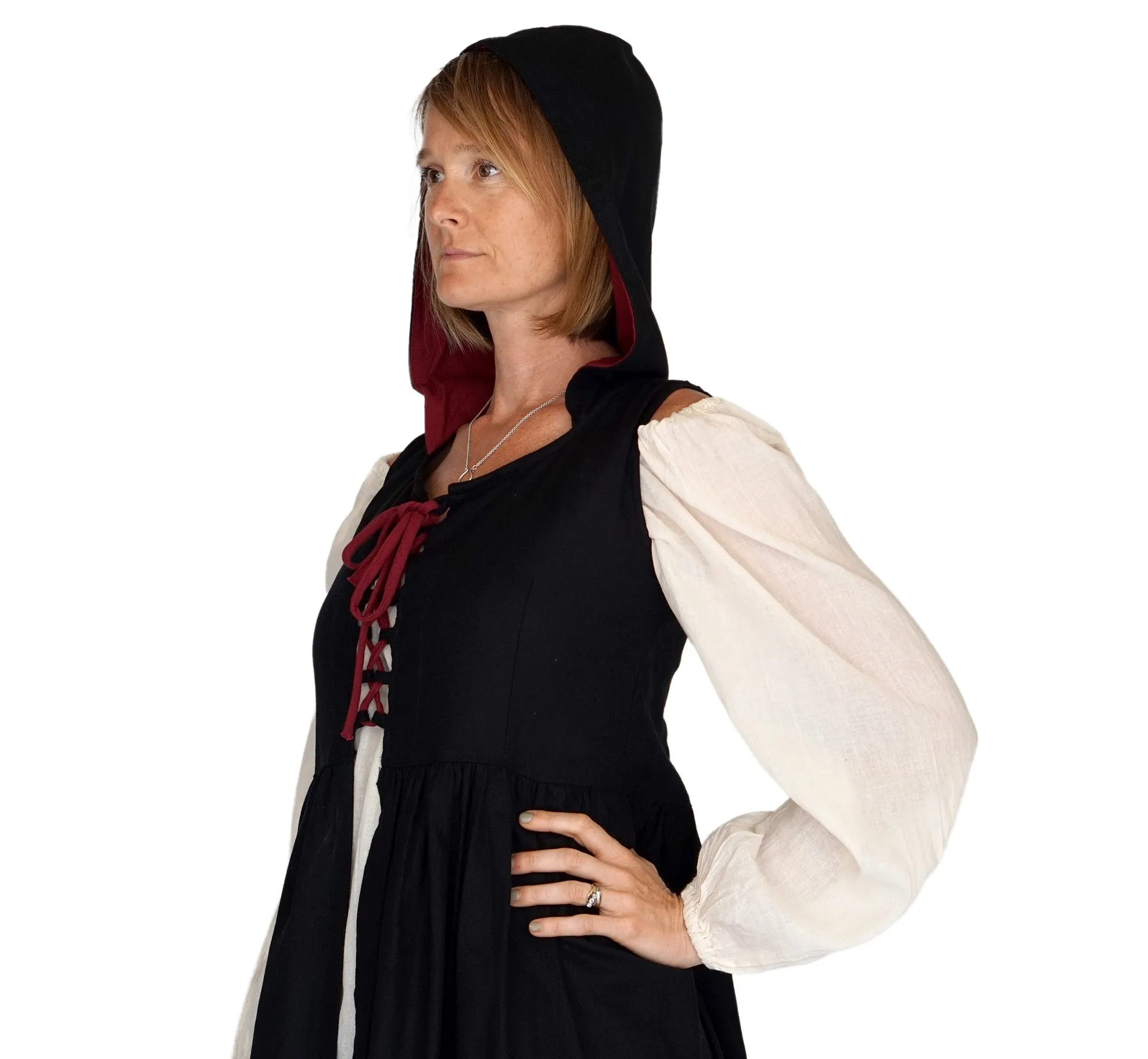 'Womens Duster' Medieval, Viking, Renaissance Bodice - Black/Red