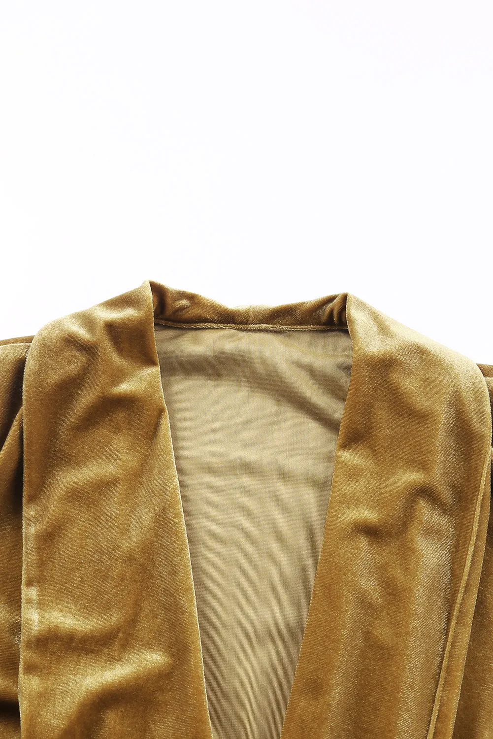 Women's Gold Velvet Open Front Pocketed Long Cardigan