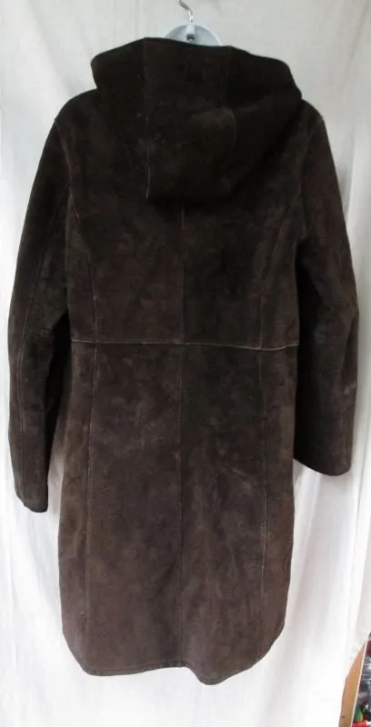 Womens KENNETH COLE REACTION Hood SUEDE long maxi jacket coat parka BROWN M