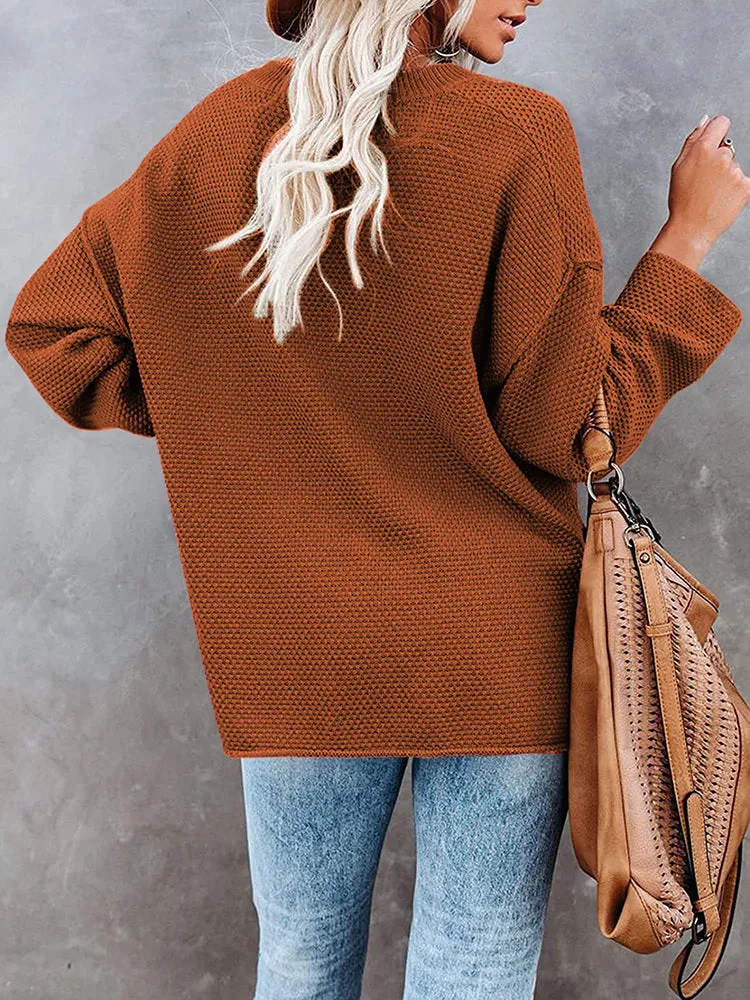 Women's Oversized Sweaters Batwing Sleeve Button Up Color Block Henley Pullover Knit Jumper