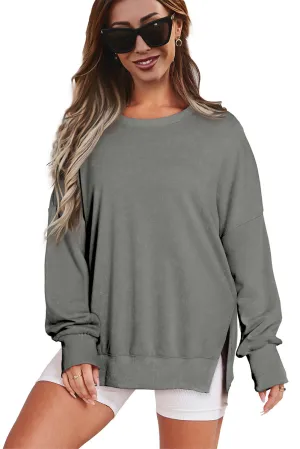 Women's Solid Drop Shoulder Ribbed Trim Baggy Sweatshirt