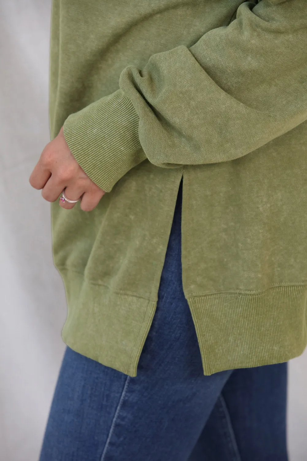 Women's Solid Drop Shoulder Ribbed Trim Baggy Sweatshirt