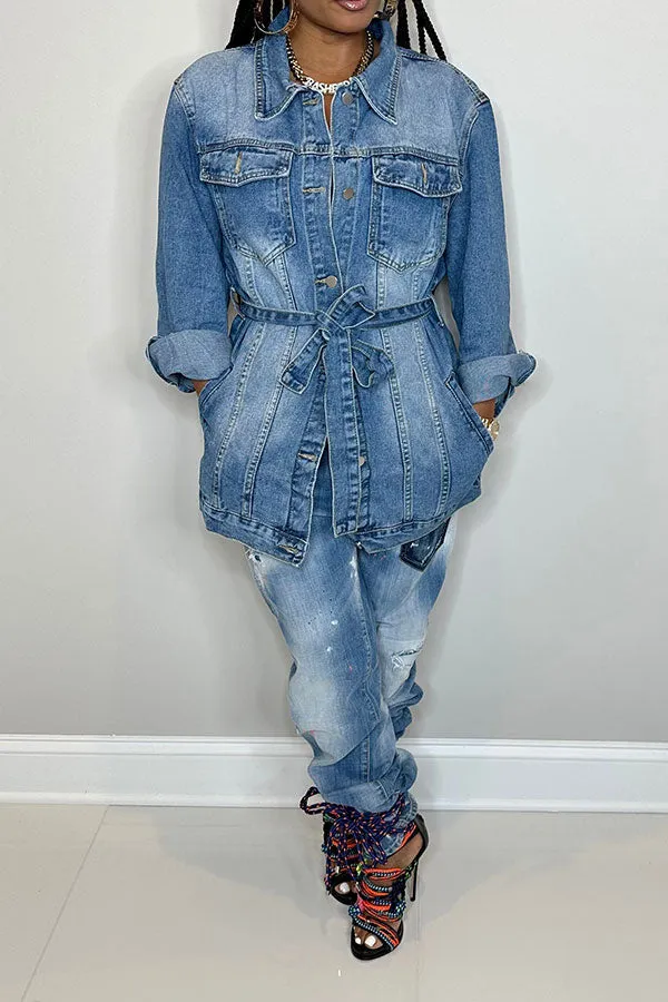 xiangtuibao Gradient Versatile Belted Denim Coat