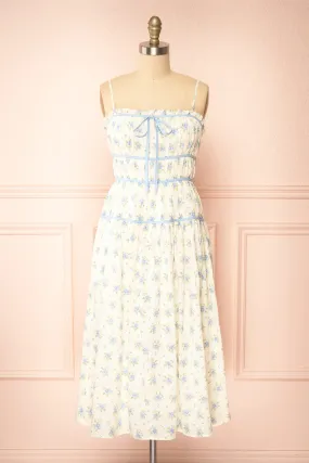 Yuriel Blue Floral | A-Line Chiffon Midi Dress